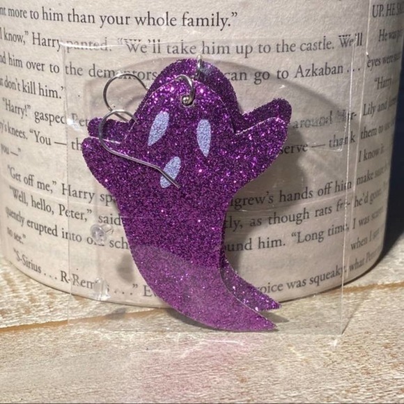 #18 Ghost Earrings Double Sided Halloween Ghost Glitter Earrings Purple - Picture 5 of 5